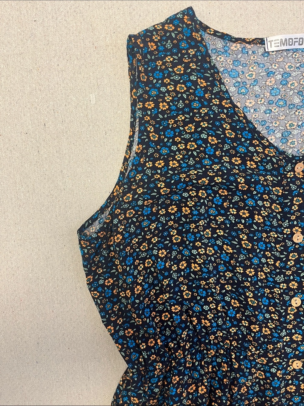 TEMOFON Floral Button Front Midi Dress Pockets Boho Cottagecore Size L - Picture 4 of 16